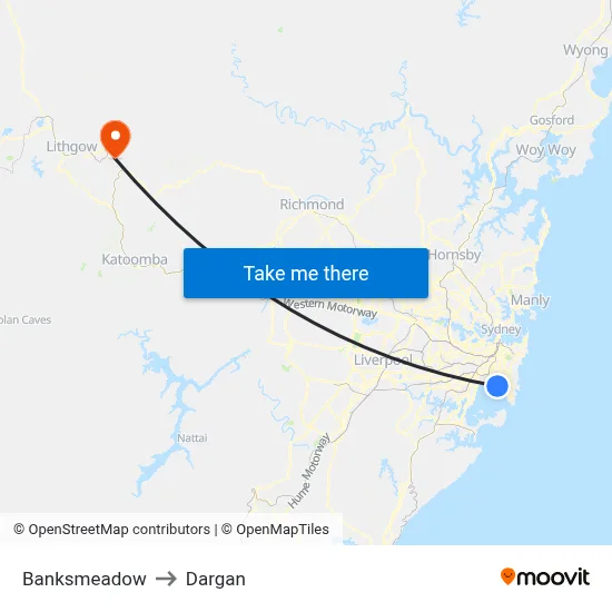 Banksmeadow to Dargan map