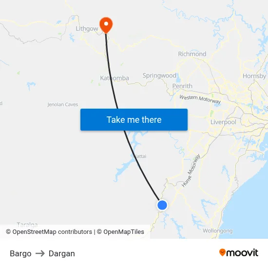 Bargo to Dargan map