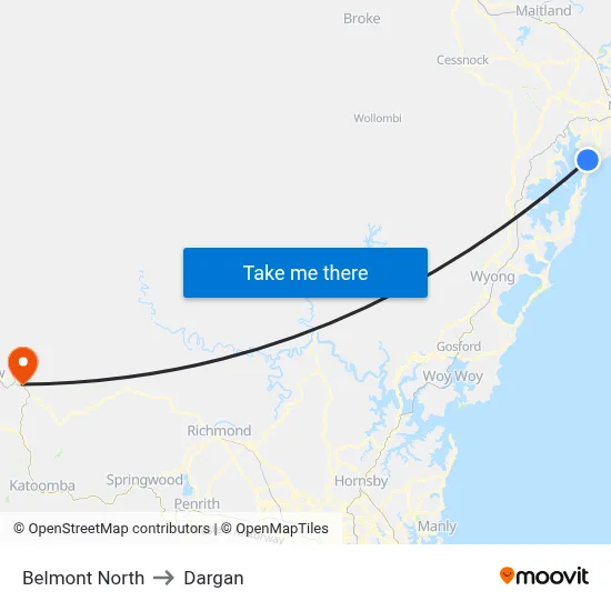 Belmont North to Dargan map
