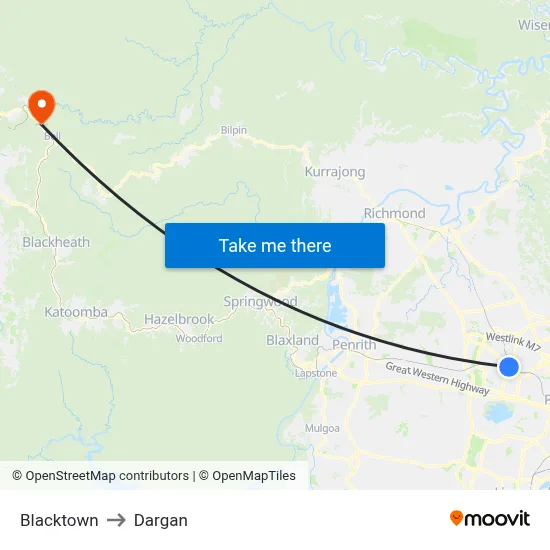 Blacktown to Dargan map