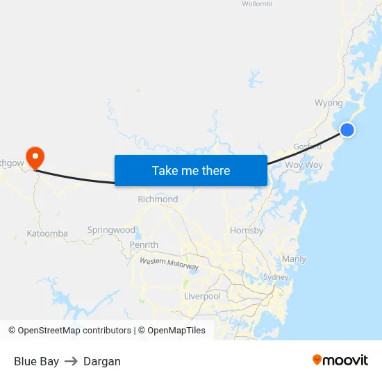 Blue Bay to Dargan map