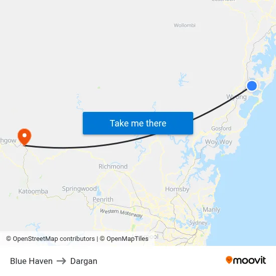 Blue Haven to Dargan map