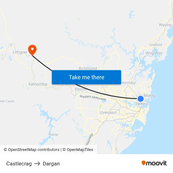 Castlecrag to Dargan map