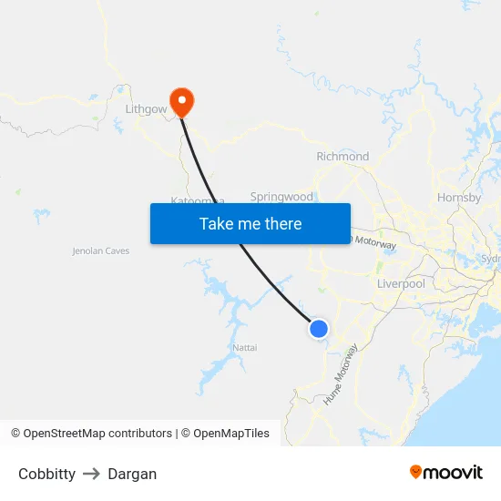 Cobbitty to Dargan map