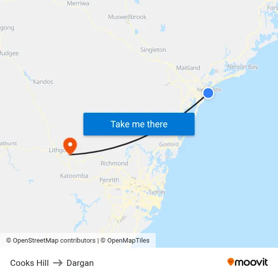 Cooks Hill to Dargan map