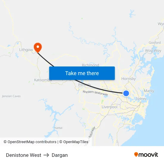 Denistone West to Dargan map