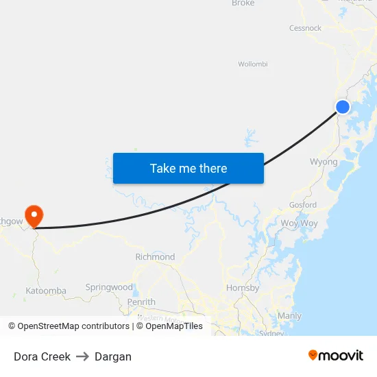 Dora Creek to Dargan map