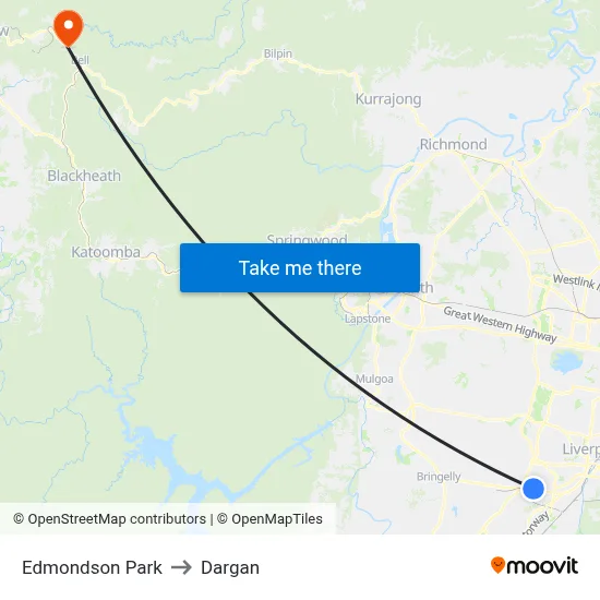 Edmondson Park to Dargan map