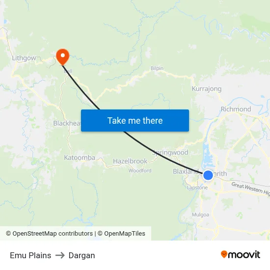 Emu Plains to Dargan map