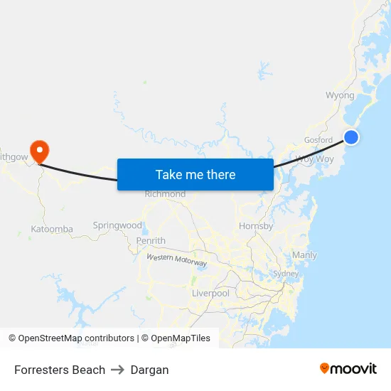 Forresters Beach to Dargan map