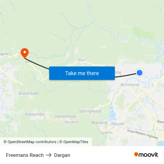 Freemans Reach to Dargan map