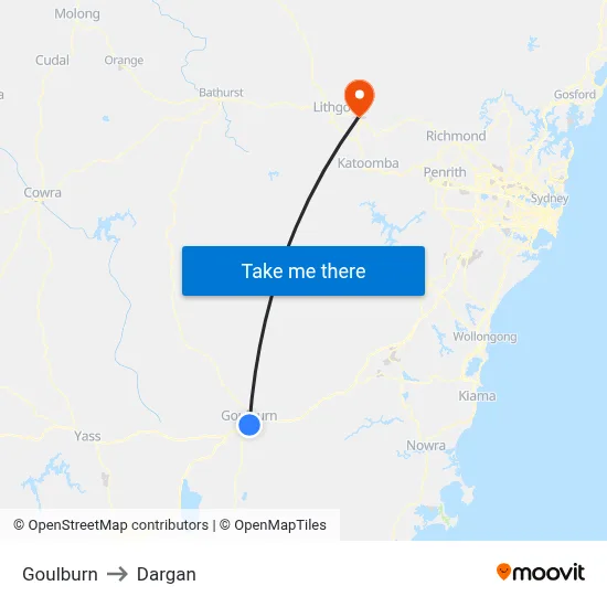 Goulburn to Dargan map