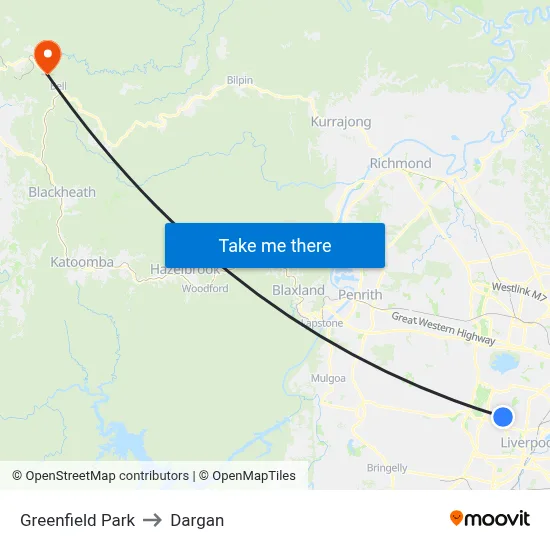 Greenfield Park to Dargan map