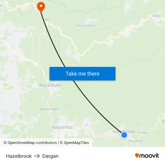 Hazelbrook to Dargan map