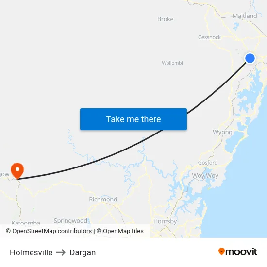 Holmesville to Dargan map