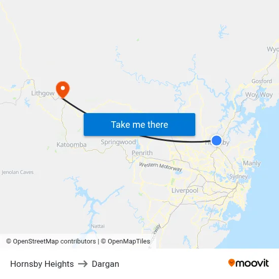 Hornsby Heights to Dargan map