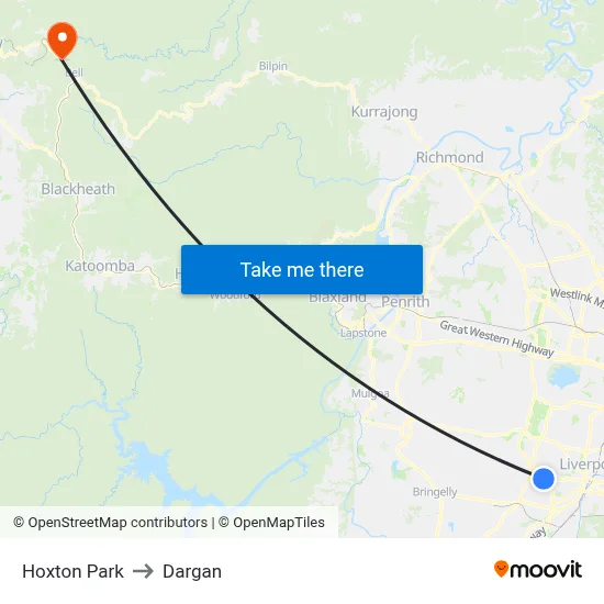 Hoxton Park to Dargan map
