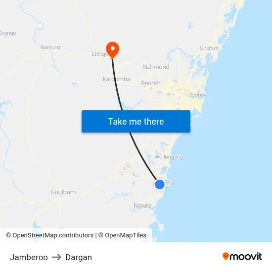 Jamberoo to Dargan map