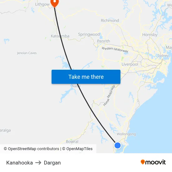 Kanahooka to Dargan map