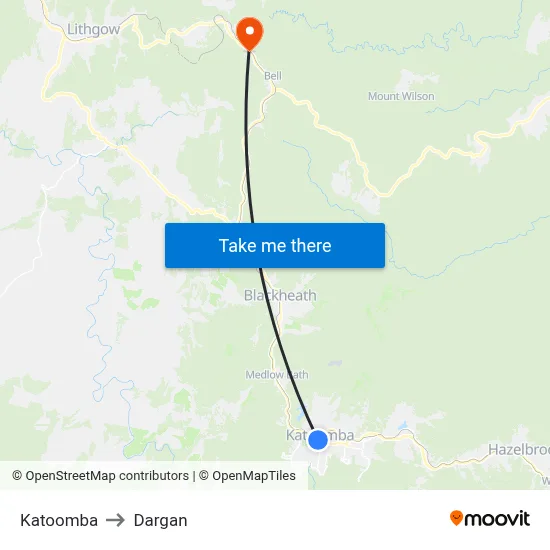 Katoomba to Dargan map
