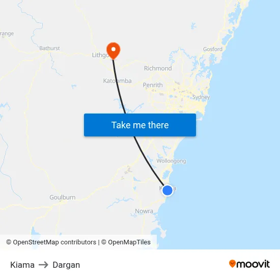 Kiama to Dargan map