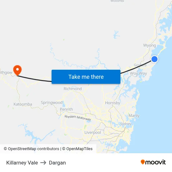Killarney Vale to Dargan map