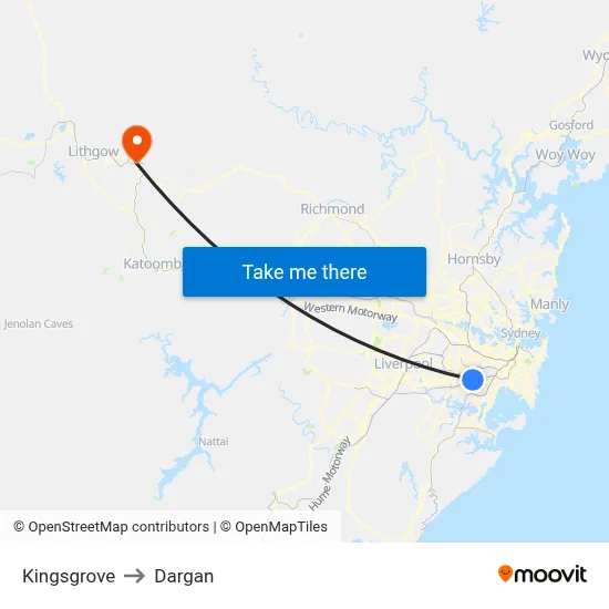Kingsgrove to Dargan map