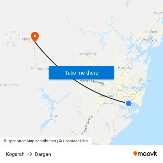 Kogarah to Dargan map