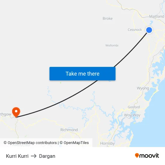 Kurri Kurri to Dargan map