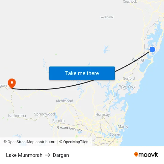 Lake Munmorah to Dargan map