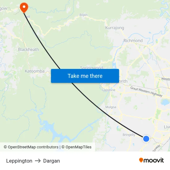 Leppington to Dargan map