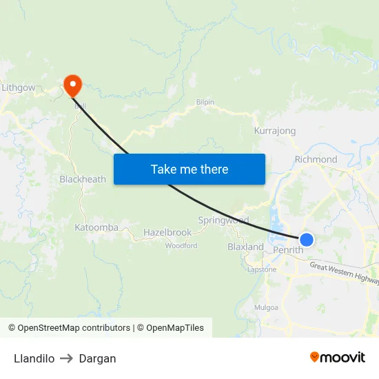 Llandilo to Dargan map