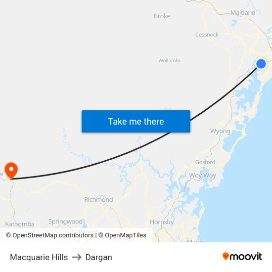 Macquarie Hills to Dargan map