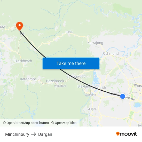 Minchinbury to Dargan map