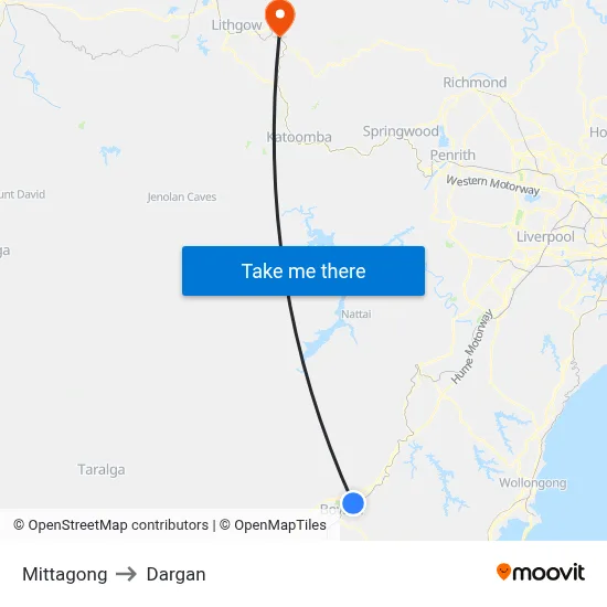 Mittagong to Dargan map