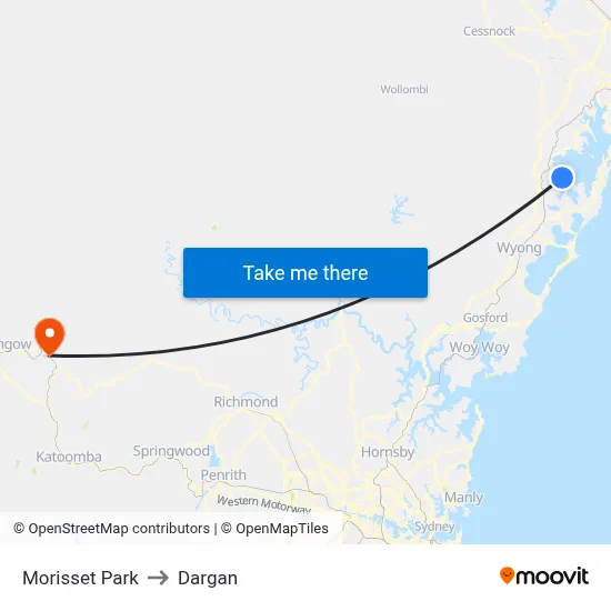 Morisset Park to Dargan map