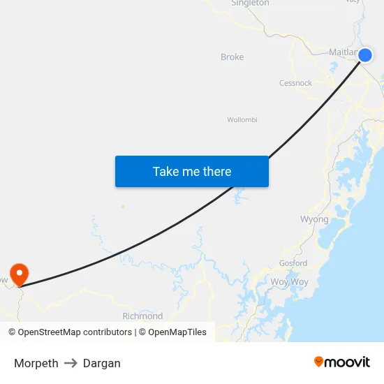 Morpeth to Dargan map