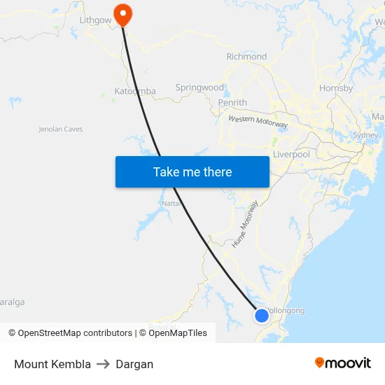 Mount Kembla to Dargan map