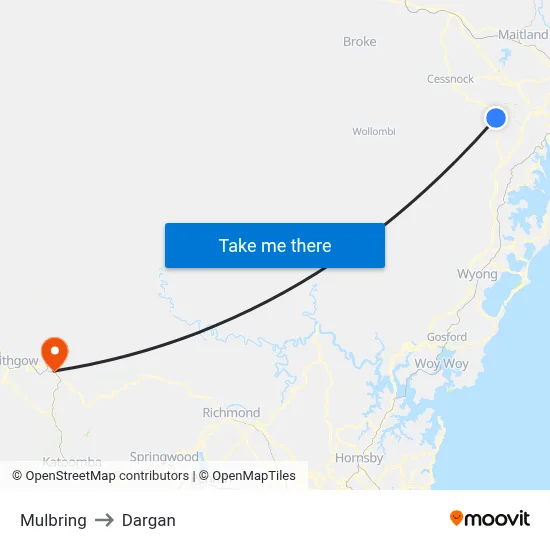 Mulbring to Dargan map