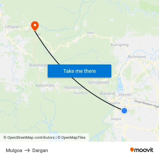 Mulgoa to Dargan map