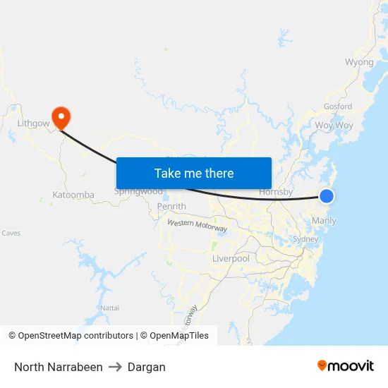 North Narrabeen to Dargan map