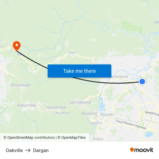 Oakville to Dargan map