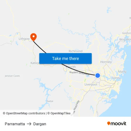 Parramatta to Dargan map
