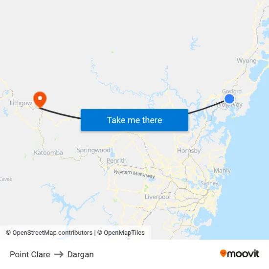 Point Clare to Dargan map