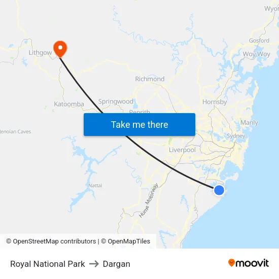 Royal National Park to Dargan map