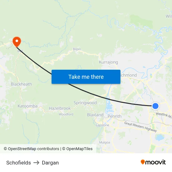 Schofields to Dargan map