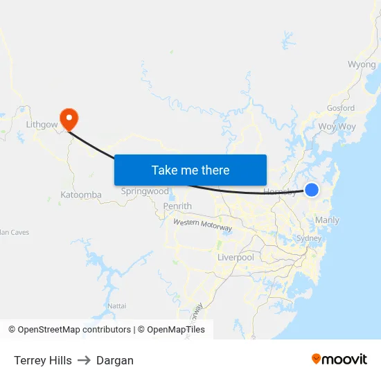 Terrey Hills to Dargan map