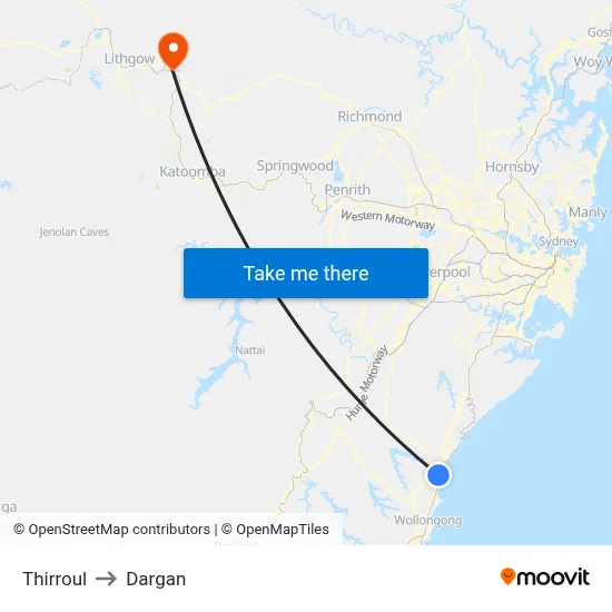 Thirroul to Dargan map