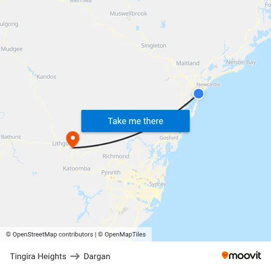 Tingira Heights to Dargan map