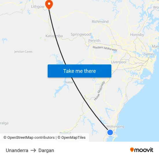 Unanderra to Dargan map